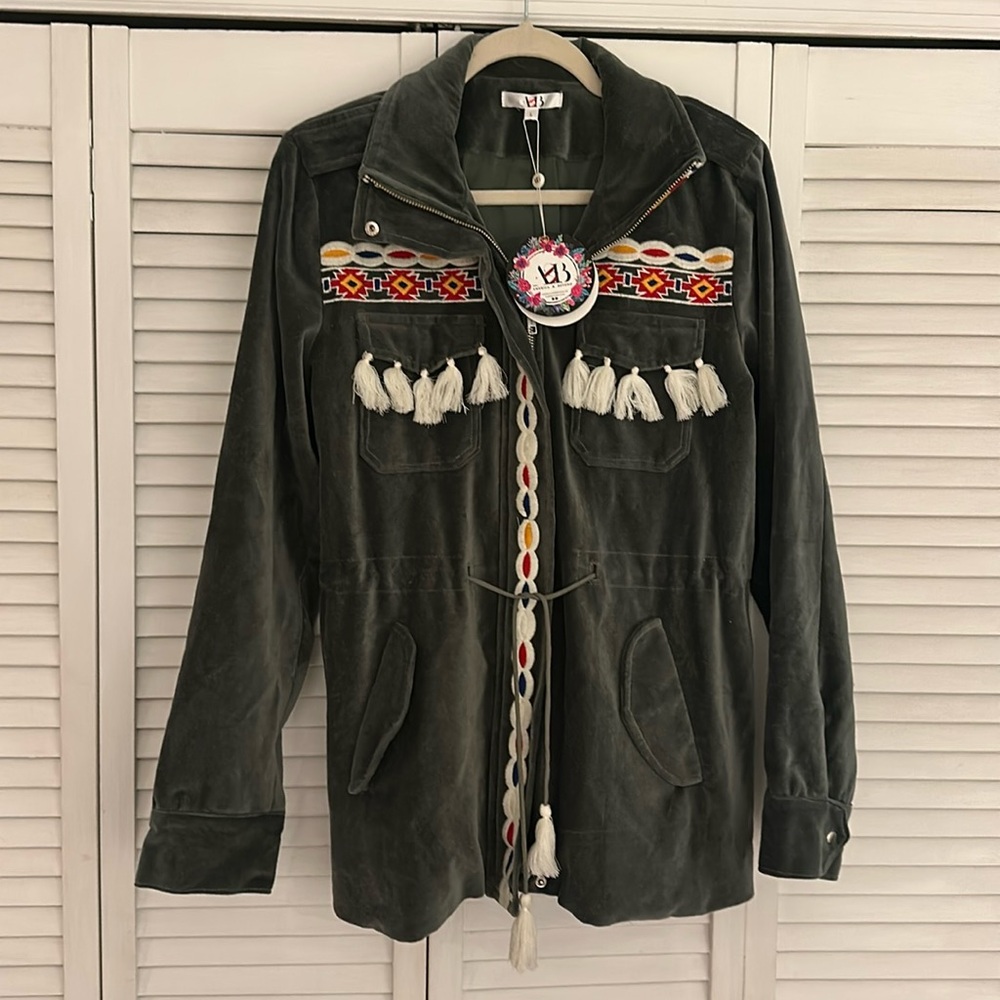 Embroidered Green Velvet Jacket